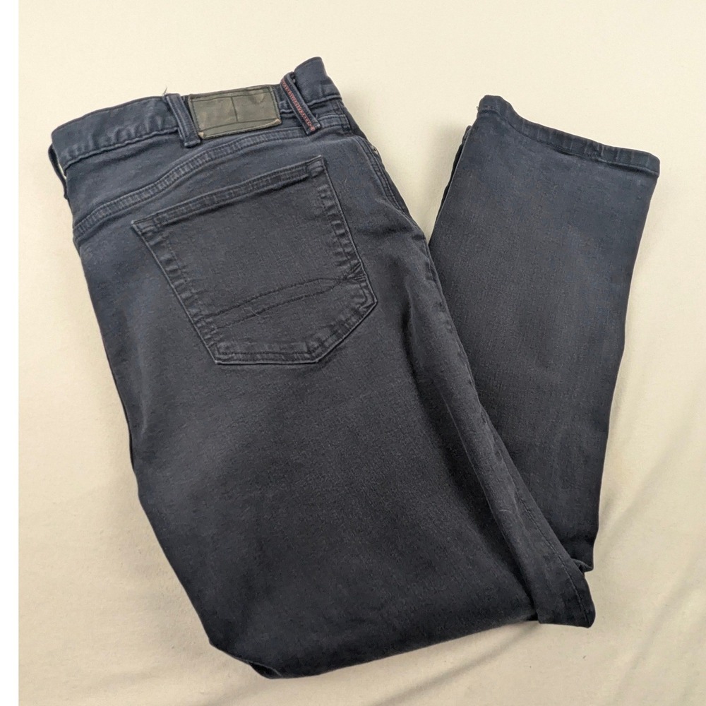 Tommy Hilfiger Mens Straight Leg Jeans Dark Wash Blue Denim Faded 40x32‎